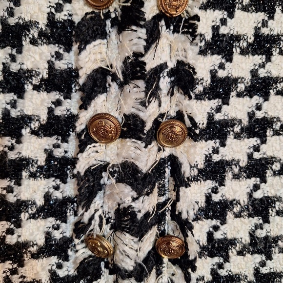 Balmain-Inspired Prando Tweed Houndstooth Jacket — Gold Buttons (Size 44) - Picture 2 of 4